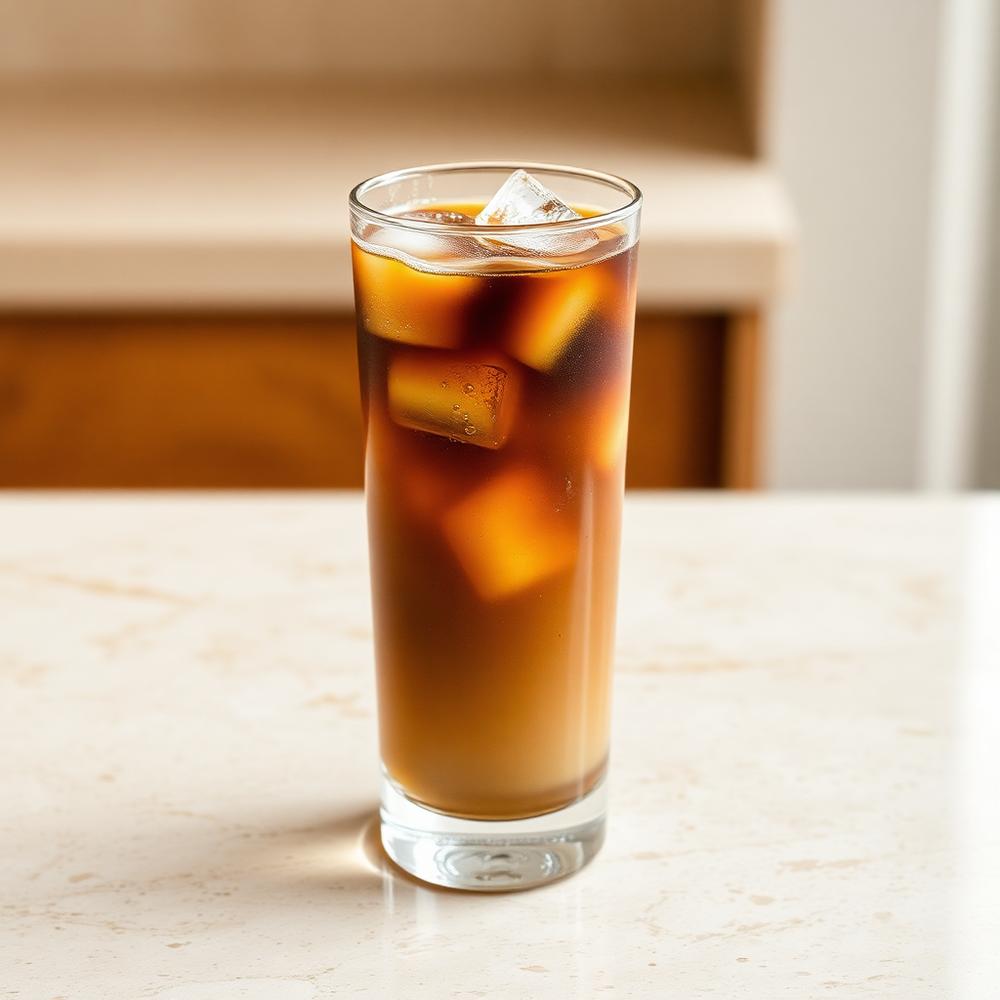 Taş tezgâh üzerinde uzun bardakta cold brew